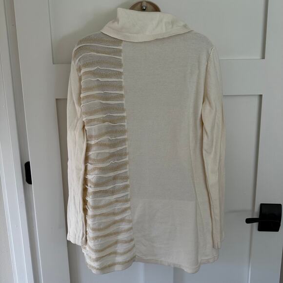 Soft Surroundings Sweater Tunic Cowl Neck Cotton Ruffle Ivory M Artsy Coastal - Picture 5 of 13